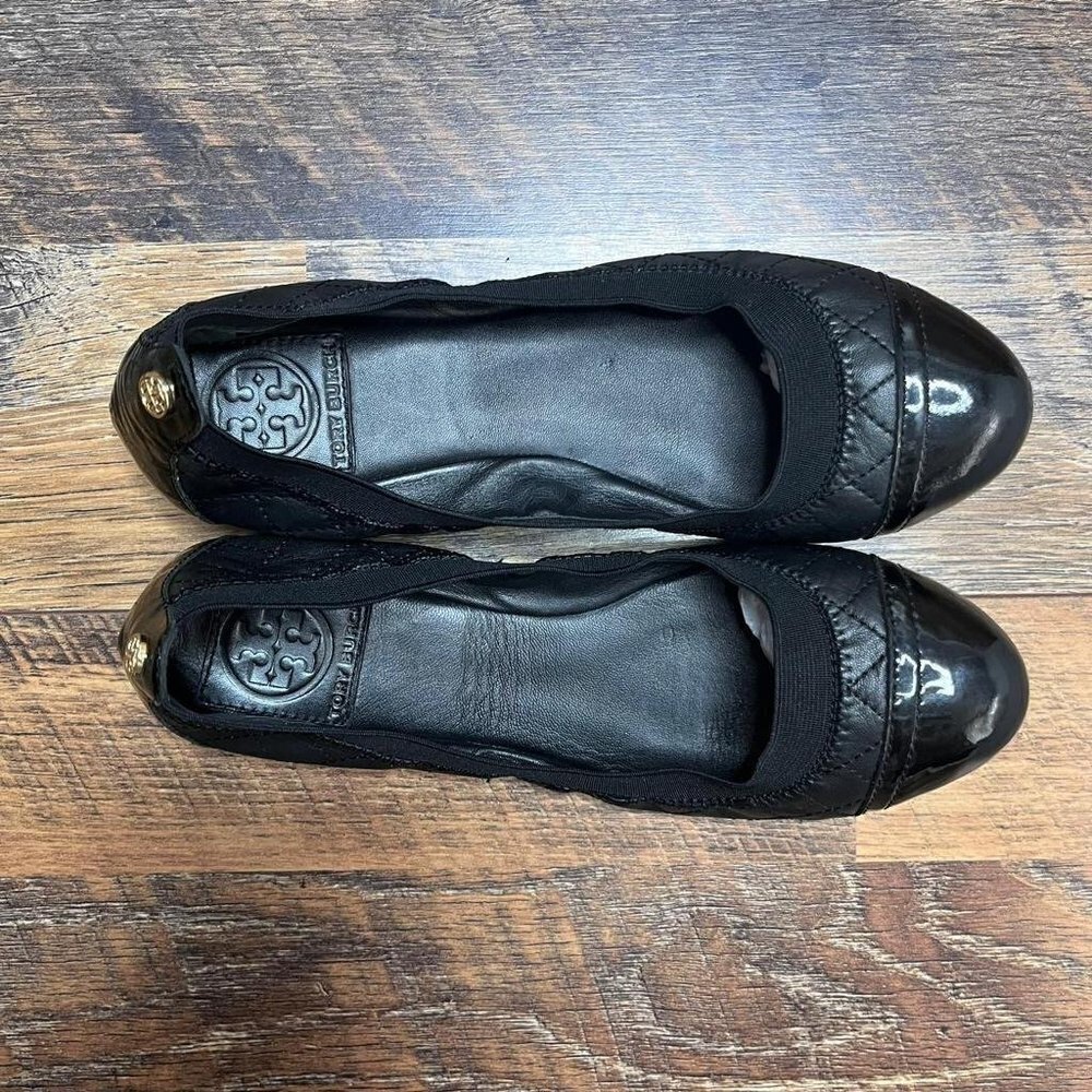 Tory Burch Black Quilted Cap-Toe Ballet Flats